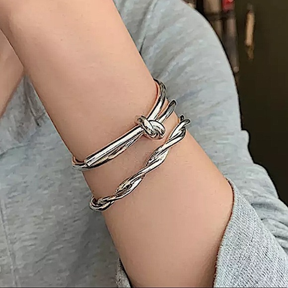 Sterling Silver Bow Knot Bangle Cuff Bracelet - Picture 4 of 7